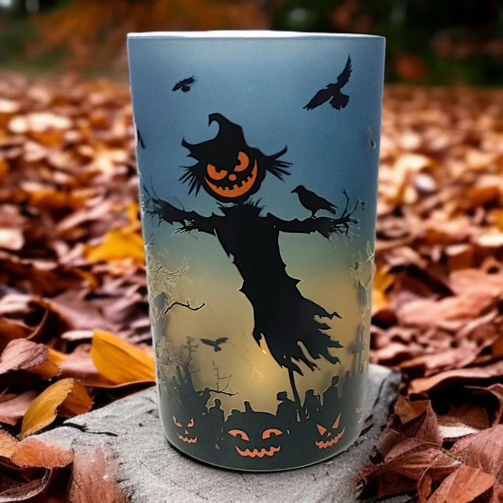 Yankee Candle Scarecrow Candle‎ Holder Glass Spooky Halloween Votive Tea Light